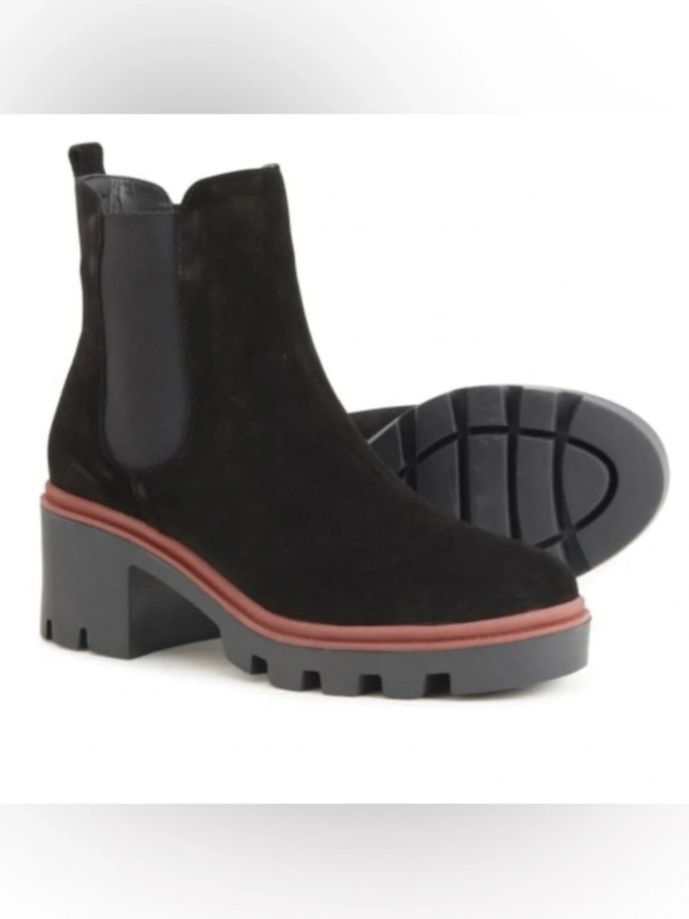 Antonio De Faria Black Suede Chunky Chelsea Boot with Red Trim size 8